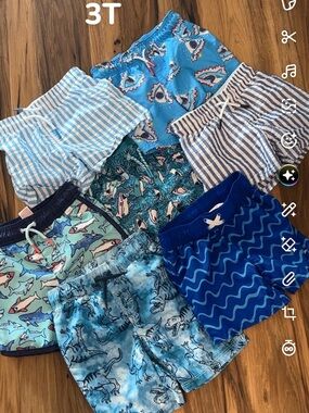 Cat & Jack Boys Blue Multi Shark & Stripe Swim Trunks Set